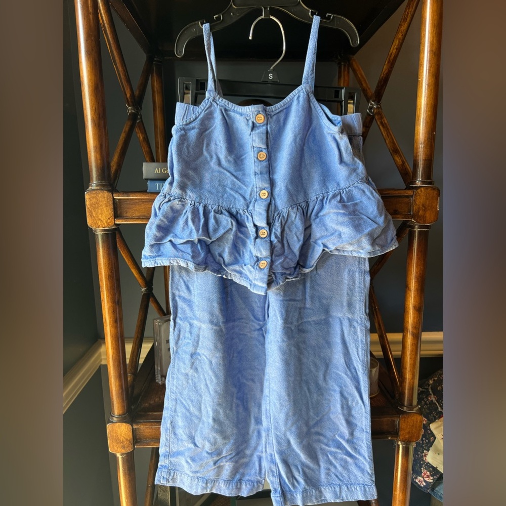 H&M matching set girls size 6/6x blue linen weight never worn